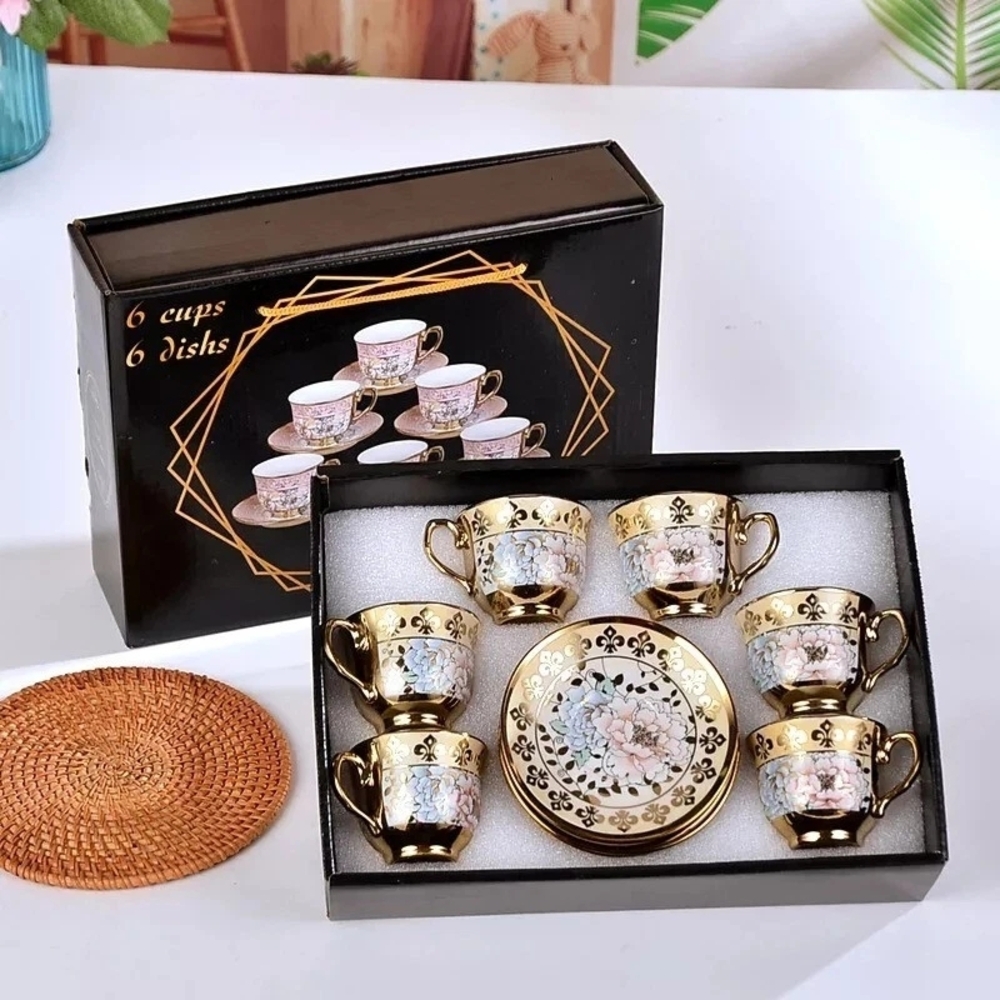 Elegant Floral Gold Tea Cup Set